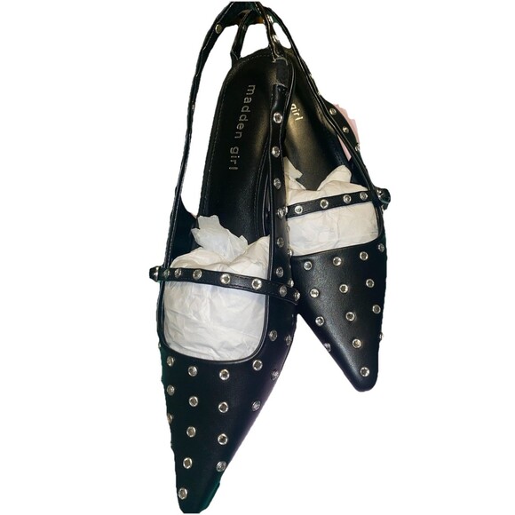 Madden Girl Women’s Black Krystal -R Sling back Kitten Heels w/ Jewel Studs 8.5 - Picture 9 of 11